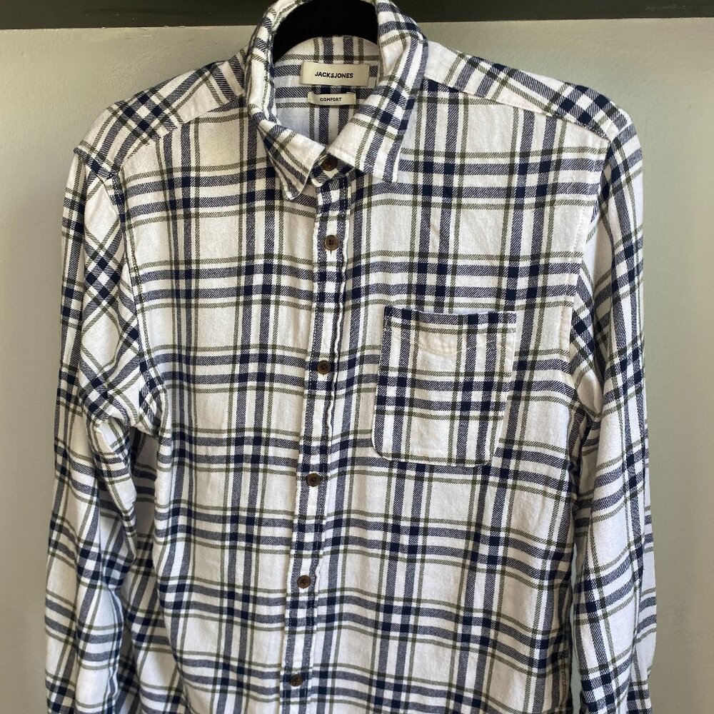 JACK & JONES PLAID FLANNEL CHECK LONG SLEEVE BUTTON UP COMFORT FIT SIZE